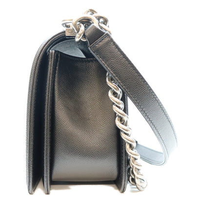 CHANEL シャネル A67086 黒 キャビア SV金具 ボーイシャネル25 ミディアム チェーンショルダーバッグ ショルダーバッグ