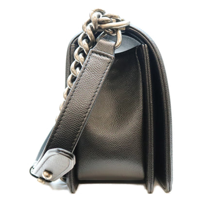 CHANEL シャネル A67086 黒 キャビア SV金具 ボーイシャネル25 ミディアム チェーンショルダーバッグ ショルダーバッグ