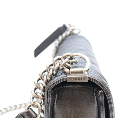 CHANEL シャネル A67086 黒 キャビア SV金具 ボーイシャネル25 ミディアム チェーンショルダーバッグ ショルダーバッグ