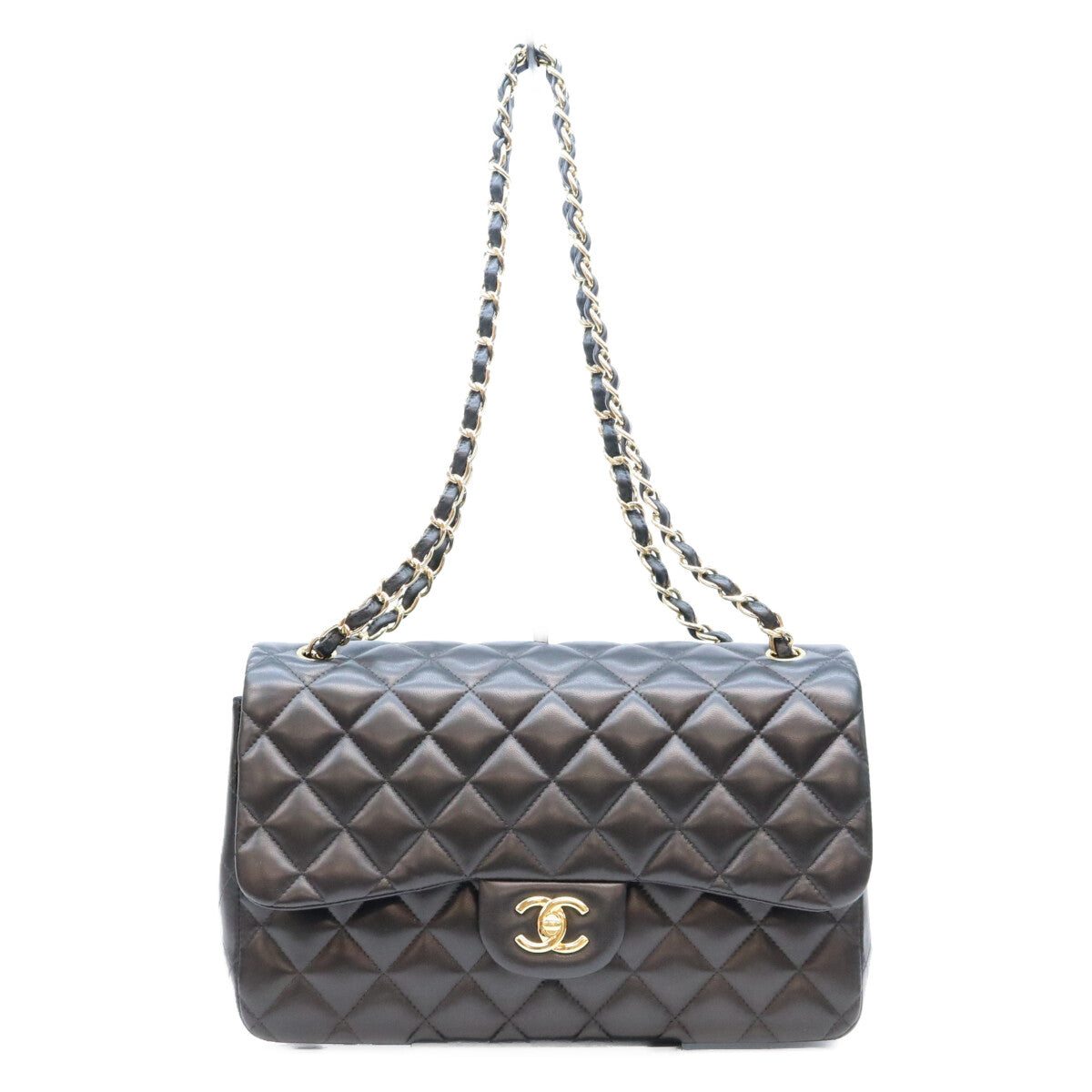 CHANEL シャネル 18番 A58600 黒 ラム G金具 Wフラップ デカマトラッセ30 ショルダーバック ショルダーバッグ