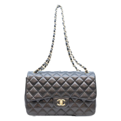 CHANEL シャネル 18番 A58600 黒 ラム G金具 Wフラップ デカマトラッセ30 ショルダーバック ショルダーバッグ