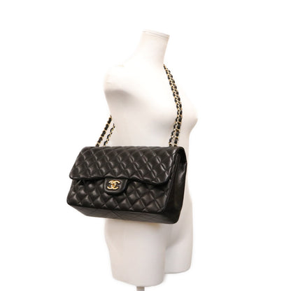 CHANEL シャネル 18番 A58600 黒 ラム G金具 Wフラップ デカマトラッセ30 ショルダーバック ショルダーバッグ