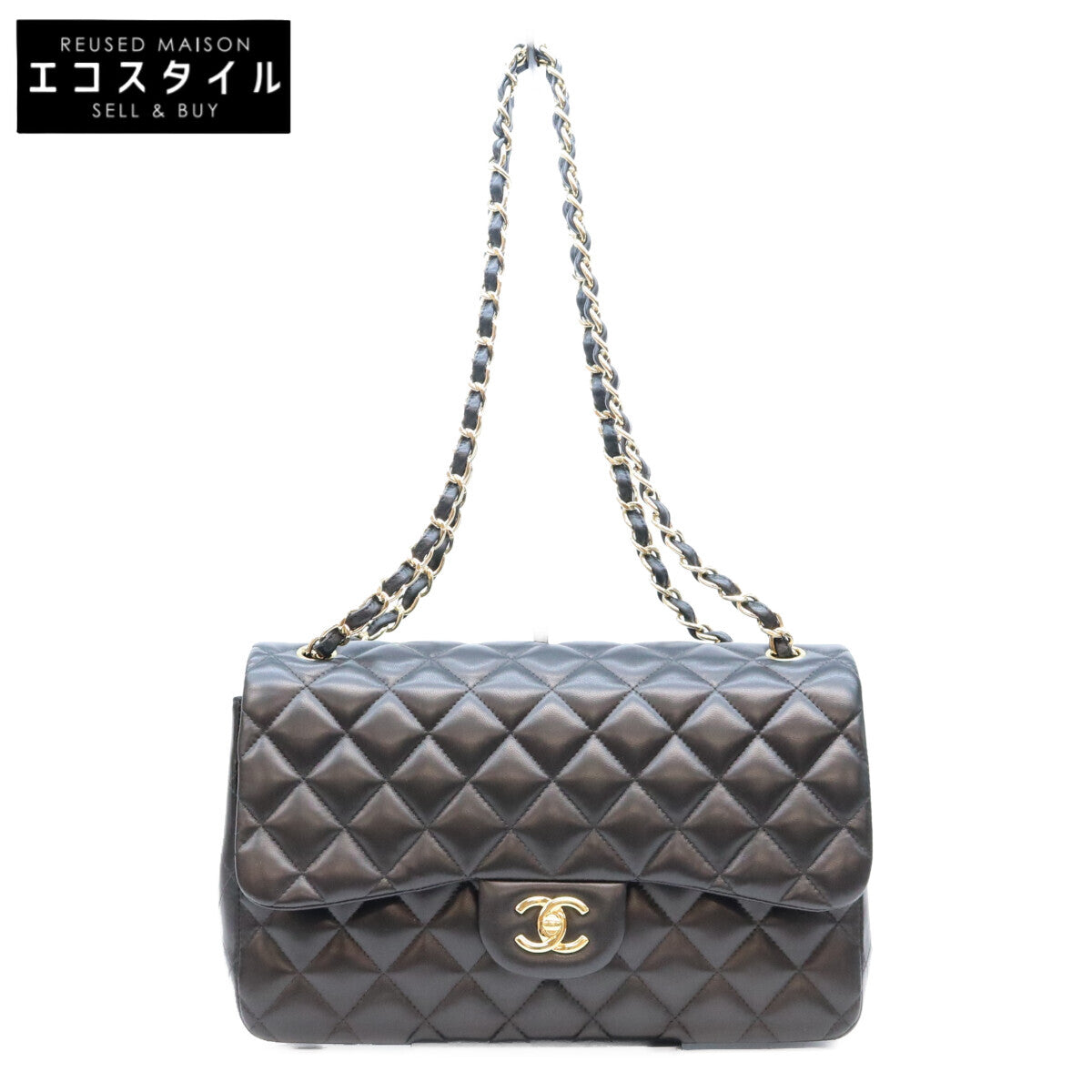 CHANEL シャネル 18番 A58600 黒 ラム G金具 Wフラップ デカマトラッセ30 ショルダーバック ショルダーバッグ