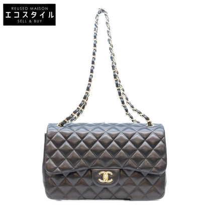 CHANEL シャネル 18番 A58600 黒 ラム G金具 Wフラップ デカマトラッセ30 ショルダーバック ショルダーバッグ