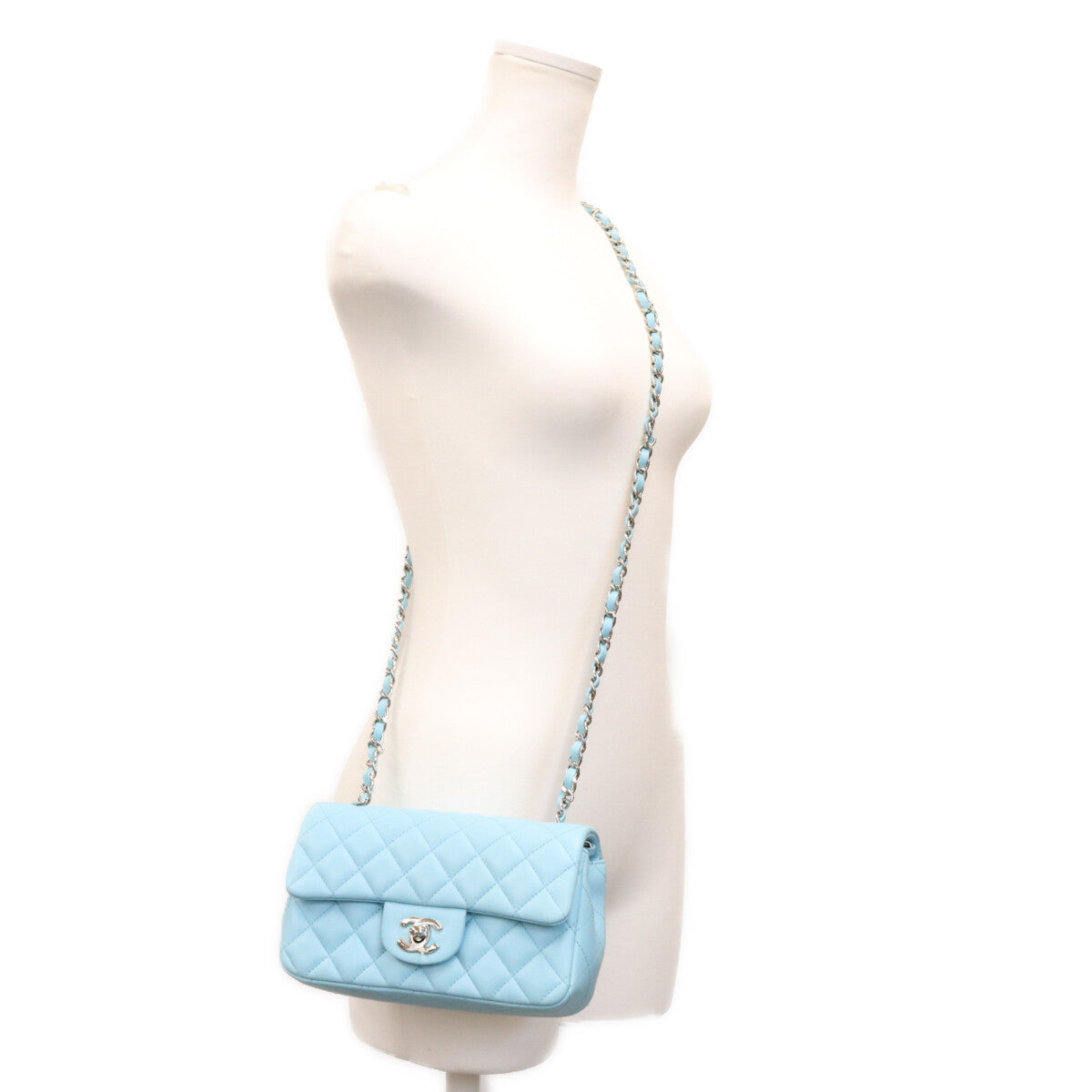 CHANEL シャネル 31番 A69900 サックスブルー ラム シルバー金具 ミニマトラッセ20 ミニクラシックフラップ ショルダーバッグ ショルダーバッグ