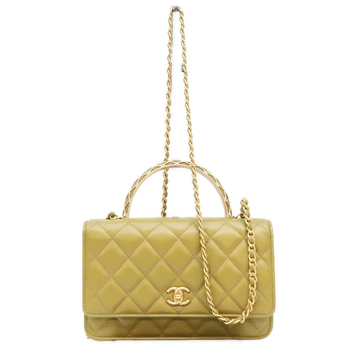 CHANEL シャネル カーキ ラム G金具 マトラッセ トップハンドル 2WAY チェーン バック ショルダーバッグ