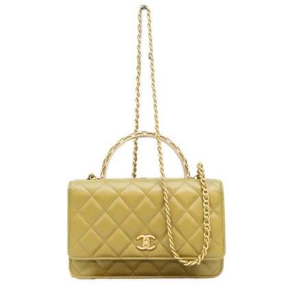 CHANEL シャネル カーキ ラム G金具 マトラッセ トップハンドル 2WAY チェーン バック ショルダーバッグ