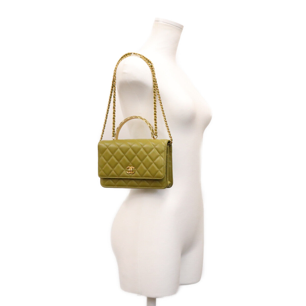 CHANEL シャネル カーキ ラム G金具 マトラッセ トップハンドル 2WAY チェーン バック ショルダーバッグ