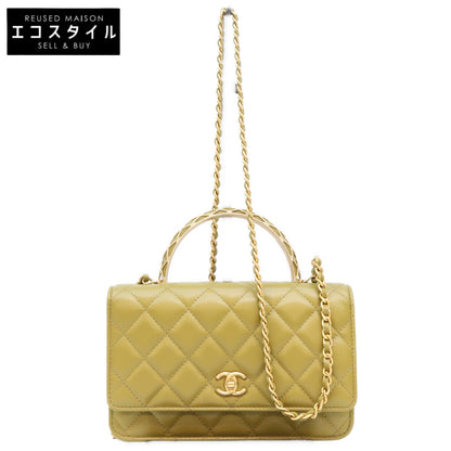CHANEL シャネル カーキ ラム G金具 マトラッセ トップハンドル 2WAY チェーン バック ショルダーバッグ