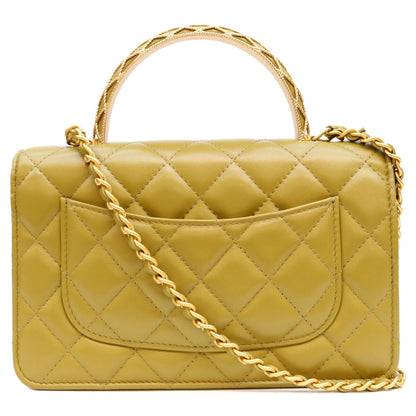 CHANEL シャネル カーキ ラム G金具 マトラッセ トップハンドル 2WAY チェーン バック ショルダーバッグ