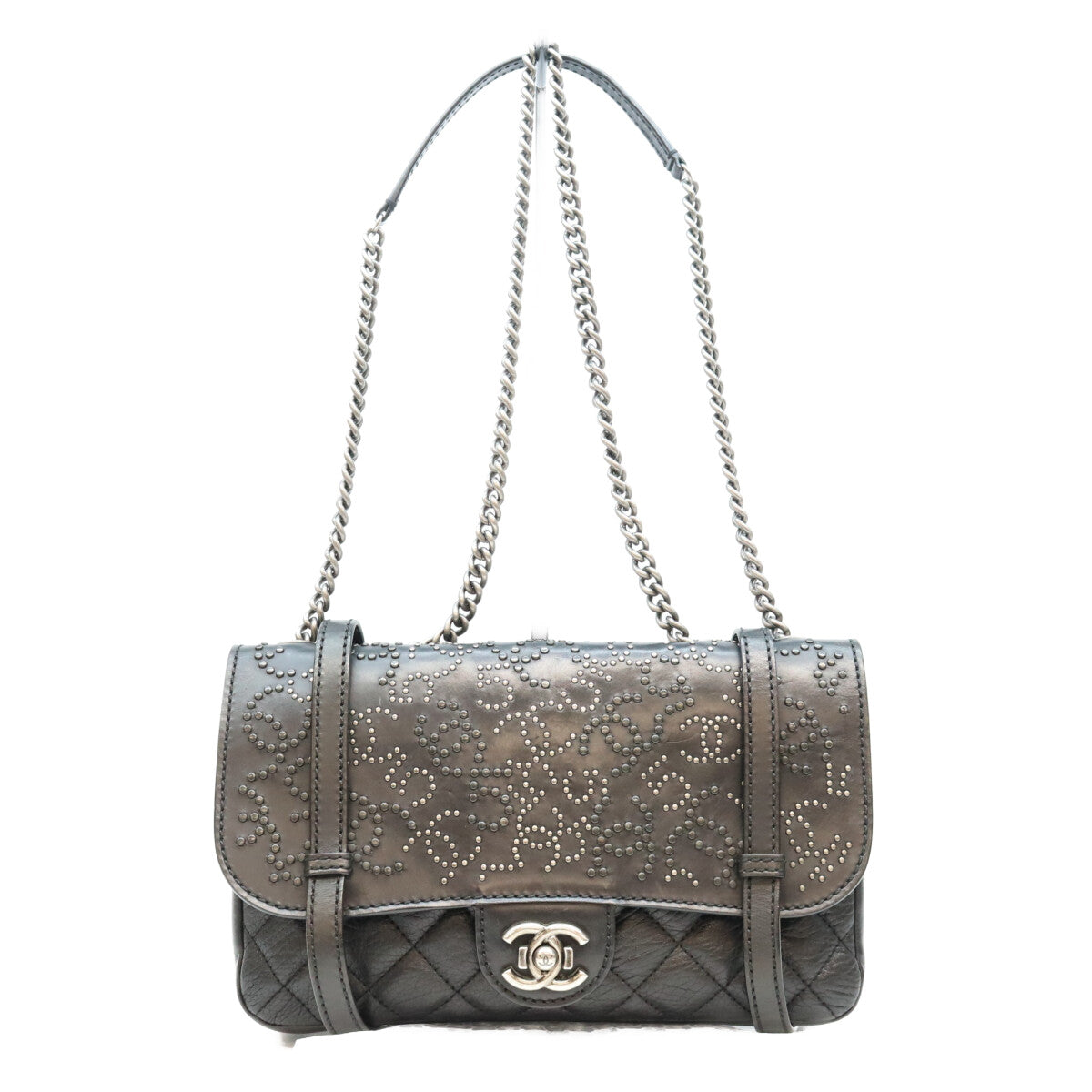 CHANEL シャネル 19番 A94074 黒 カーフ S金具 パリダラス スタッズバックルフラップ ショルダーバッグ ショルダーバッグ