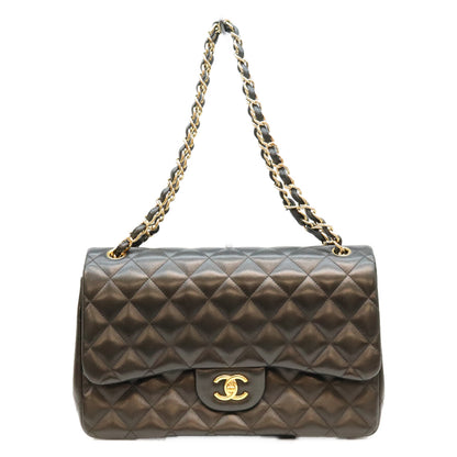 CHANEL シャネル 19番 A58600 黒 ラム G金具 Wフラップ デカマトラッセ30 ショルダーバック ショルダーバッグ