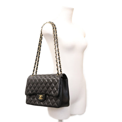 CHANEL シャネル 19番 A58600 黒 ラム G金具 Wフラップ デカマトラッセ30 ショルダーバック ショルダーバッグ