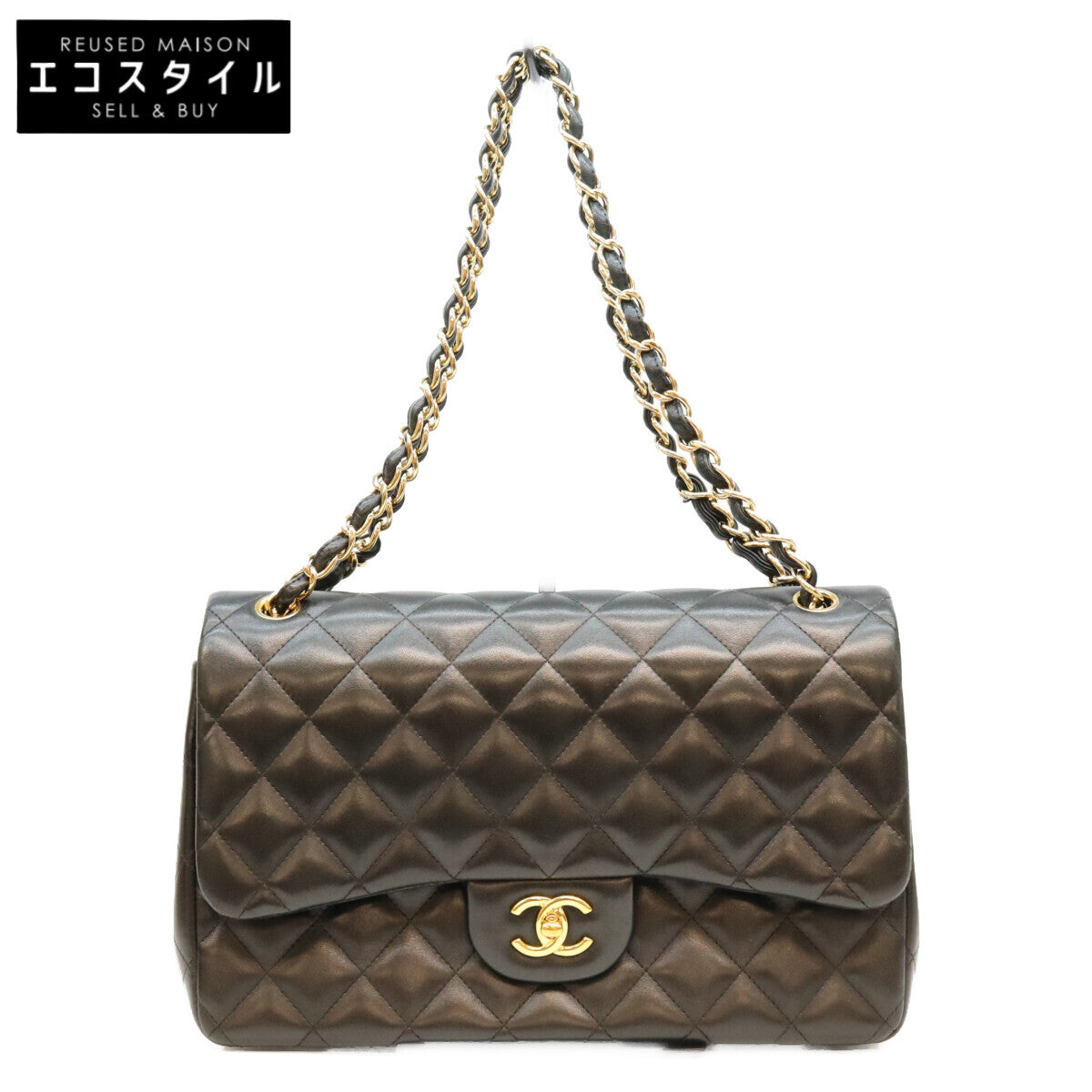 CHANEL シャネル 19番 A58600 黒 ラム G金具 Wフラップ デカマトラッセ30 ショルダーバック ショルダーバッグ