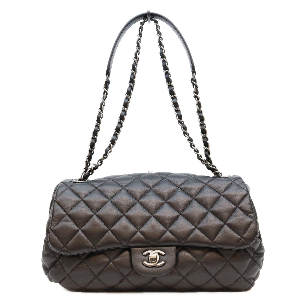 CHANEL シャネル 14年 18番 黒 ラム SV金具 マトラッセ Sフラップ ショルダーバッグ ショルダーバッグ