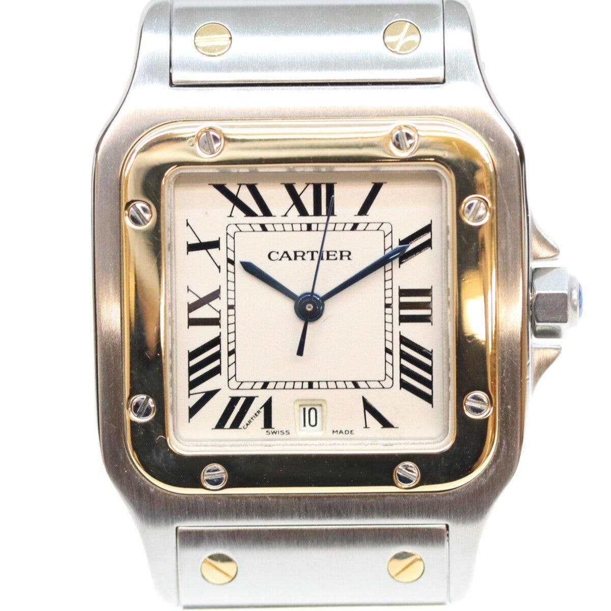 Cartier カルティエ 80-90s W20011C4 サントスガルベLM アイボリー文字盤 デイト SS QZ 時計 腕時計