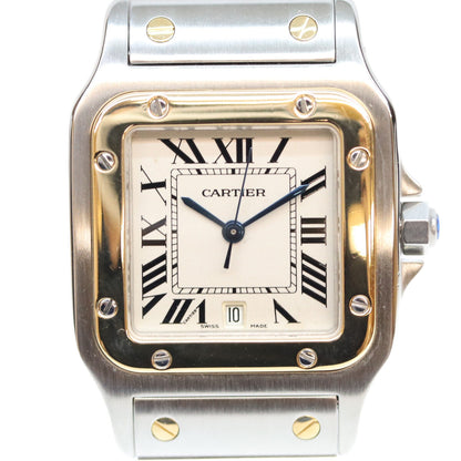 Cartier カルティエ 80-90s W20011C4 サントスガルベLM アイボリー文字盤 デイト SS QZ 時計 腕時計