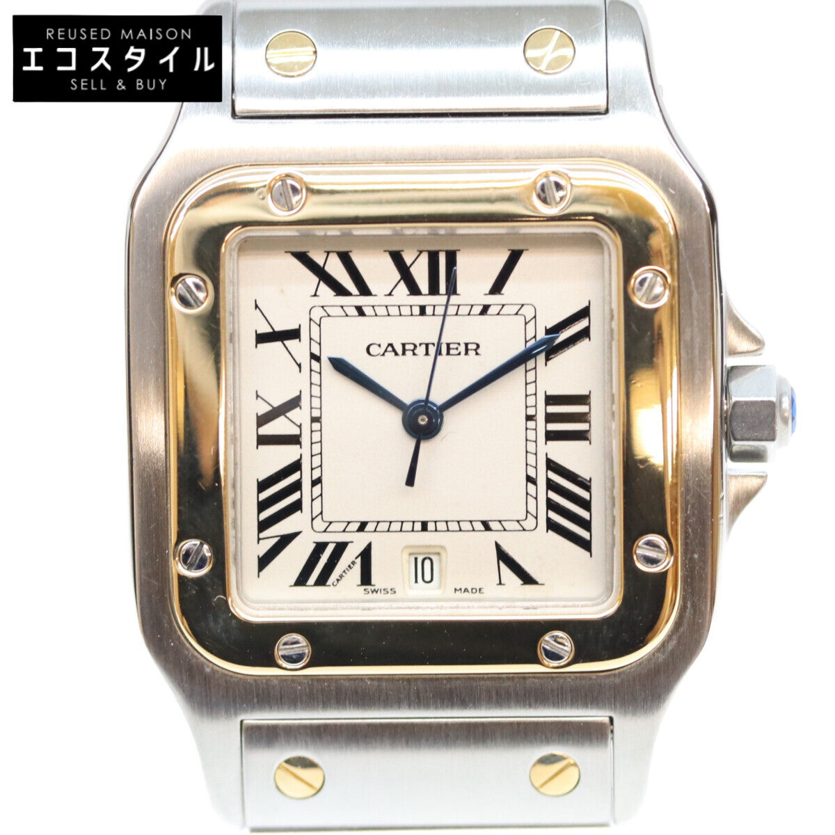 Cartier カルティエ 80-90s W20011C4 サントスガルベLM アイボリー文字盤 デイト SS QZ 時計 腕時計