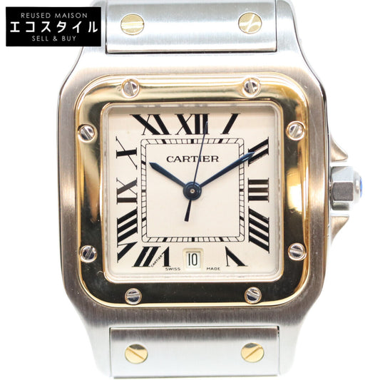 Cartier カルティエ 80-90s W20011C4 サントスガルベLM アイボリー文字盤 デイト SS QZ 時計 腕時計