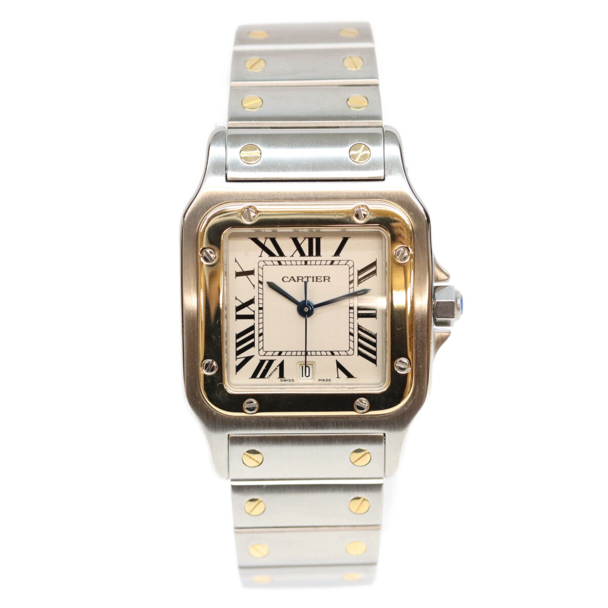Cartier カルティエ 80-90s W20011C4 サントスガルベLM アイボリー文字盤 デイト SS QZ 時計 腕時計