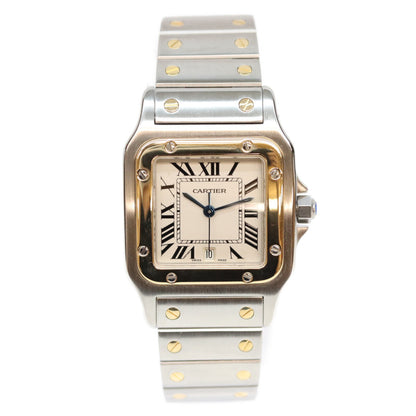 Cartier カルティエ 80-90s W20011C4 サントスガルベLM アイボリー文字盤 デイト SS QZ 時計 腕時計