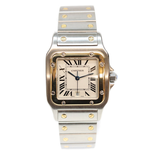 Cartier カルティエ 80-90s W20011C4 サントスガルベLM アイボリー文字盤 デイト SS QZ 時計 腕時計