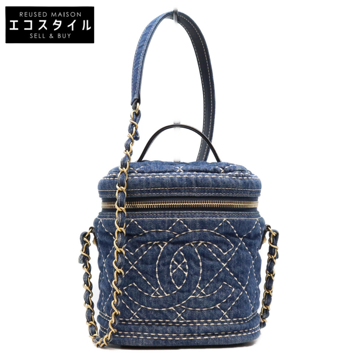 CHANEL シャネル 28番 AS1336 ブルー デニム ワイルドステッチ ハンドルバニティショルダーバッグ ショルダーバッグ