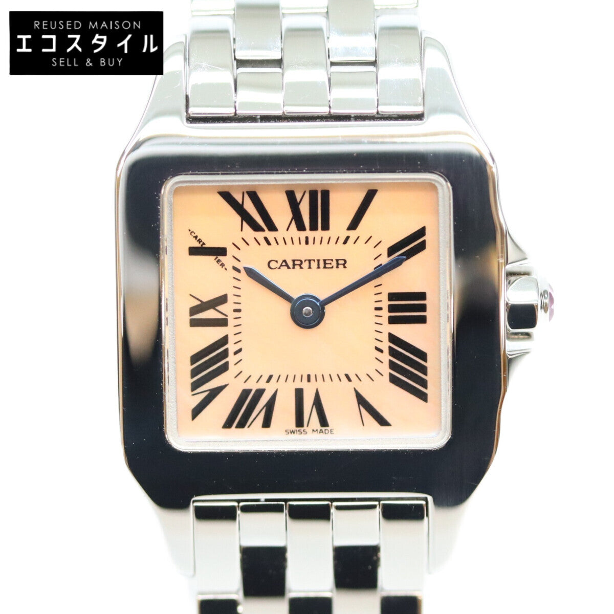 Cartier カルティエ 06年 W25075Z5 ピンクシェル文字盤 サントスドゥモワゼル SM QZ SS 時計 腕時計