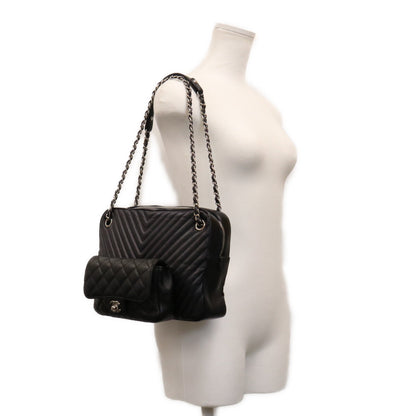 CHANEL シャネル 26番 黒×ネイビー ラム Vステッチ シェブロン×マトラッセ カメラケースショルダーバッグ ショルダーバッグ