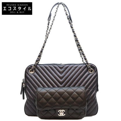 CHANEL シャネル 26番 黒×ネイビー ラム Vステッチ シェブロン×マトラッセ カメラケースショルダーバッグ ショルダーバッグ