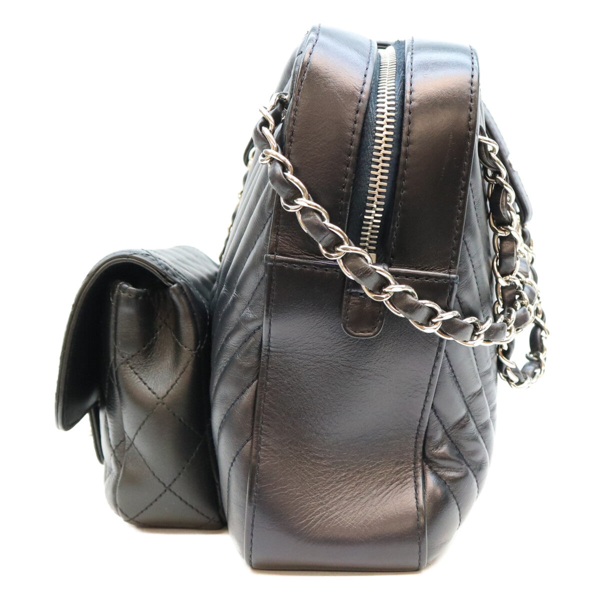 CHANEL シャネル 26番 黒×ネイビー ラム Vステッチ シェブロン×マトラッセ カメラケースショルダーバッグ ショルダーバッグ