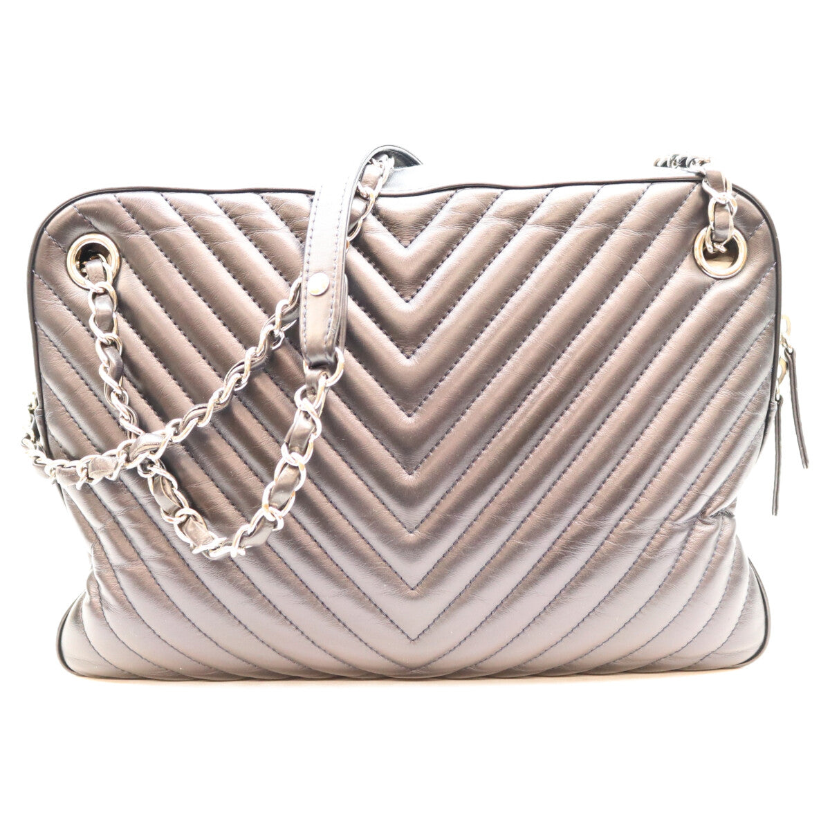 CHANEL シャネル 26番 黒×ネイビー ラム Vステッチ シェブロン×マトラッセ カメラケースショルダーバッグ ショルダーバッグ