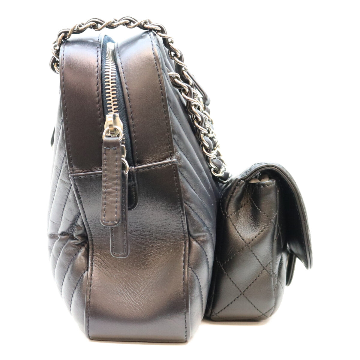 CHANEL シャネル 26番 黒×ネイビー ラム Vステッチ シェブロン×マトラッセ カメラケースショルダーバッグ ショルダーバッグ