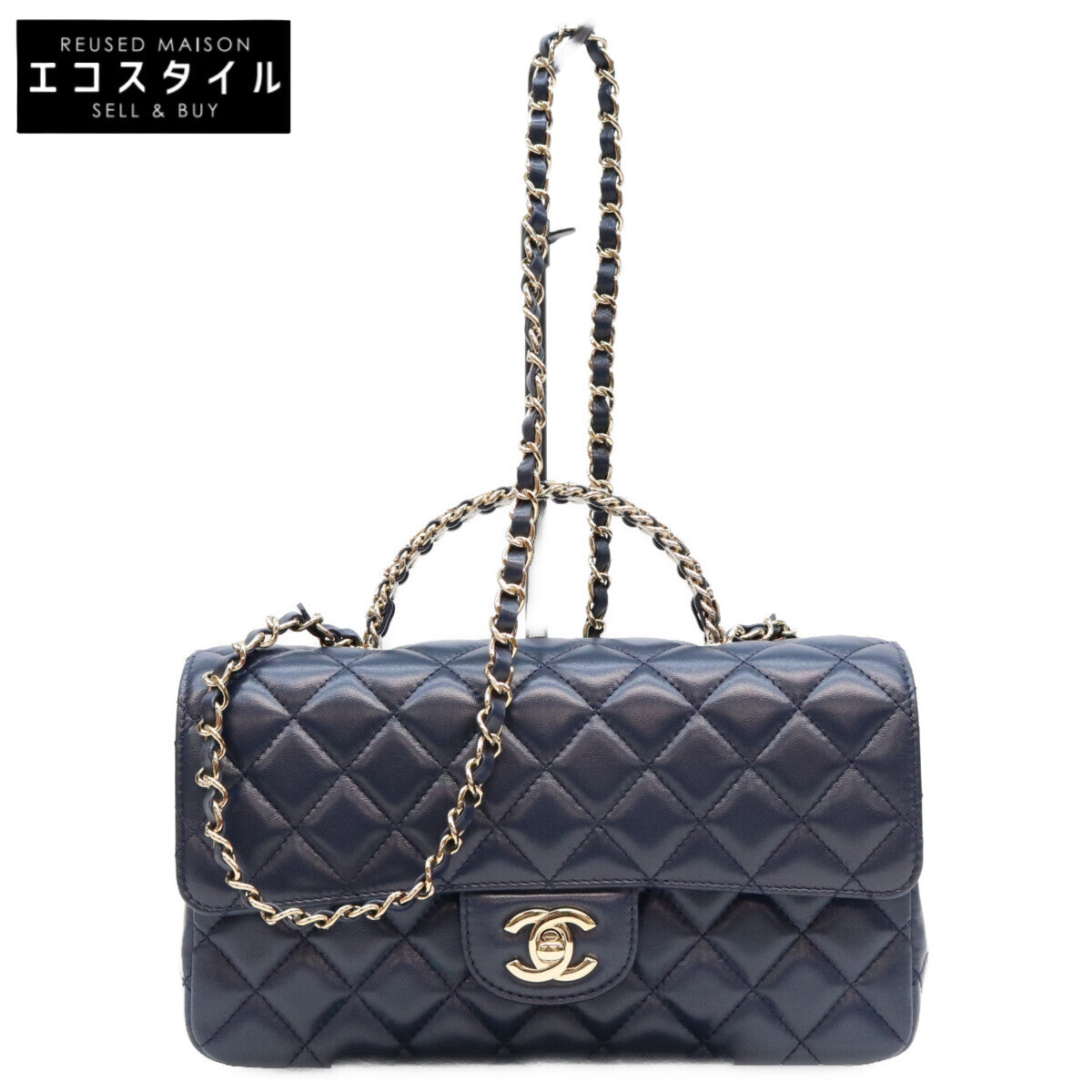 CHANEL シャネル AS4219 ネイビー ラム G金具 ビジューチェーントップハンドル マトラッセ23 ショルダーバッグ ショルダーバッグ