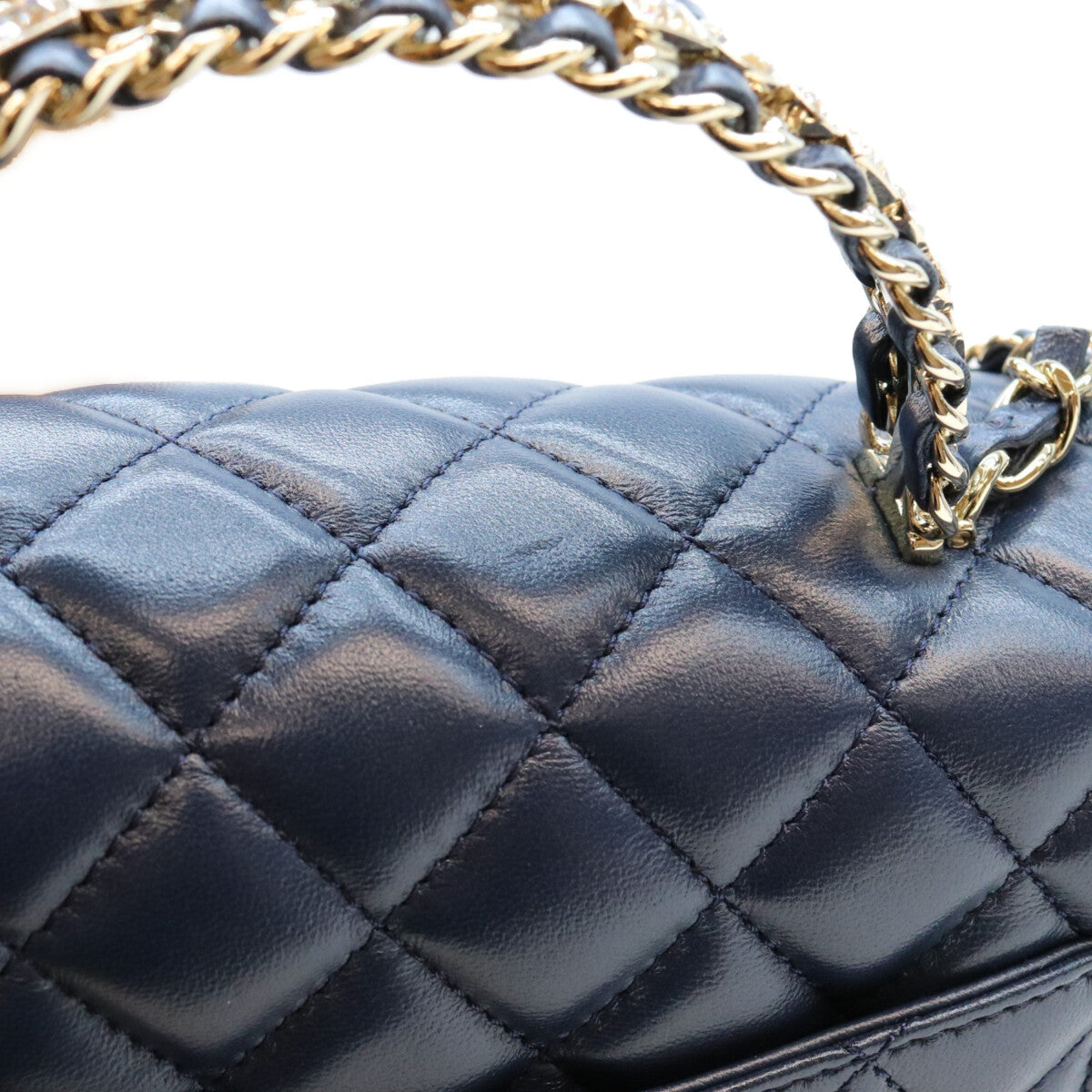 CHANEL シャネル AS4219 ネイビー ラム G金具 ビジューチェーントップハンドル マトラッセ23 ショルダーバッグ ショルダーバッグ