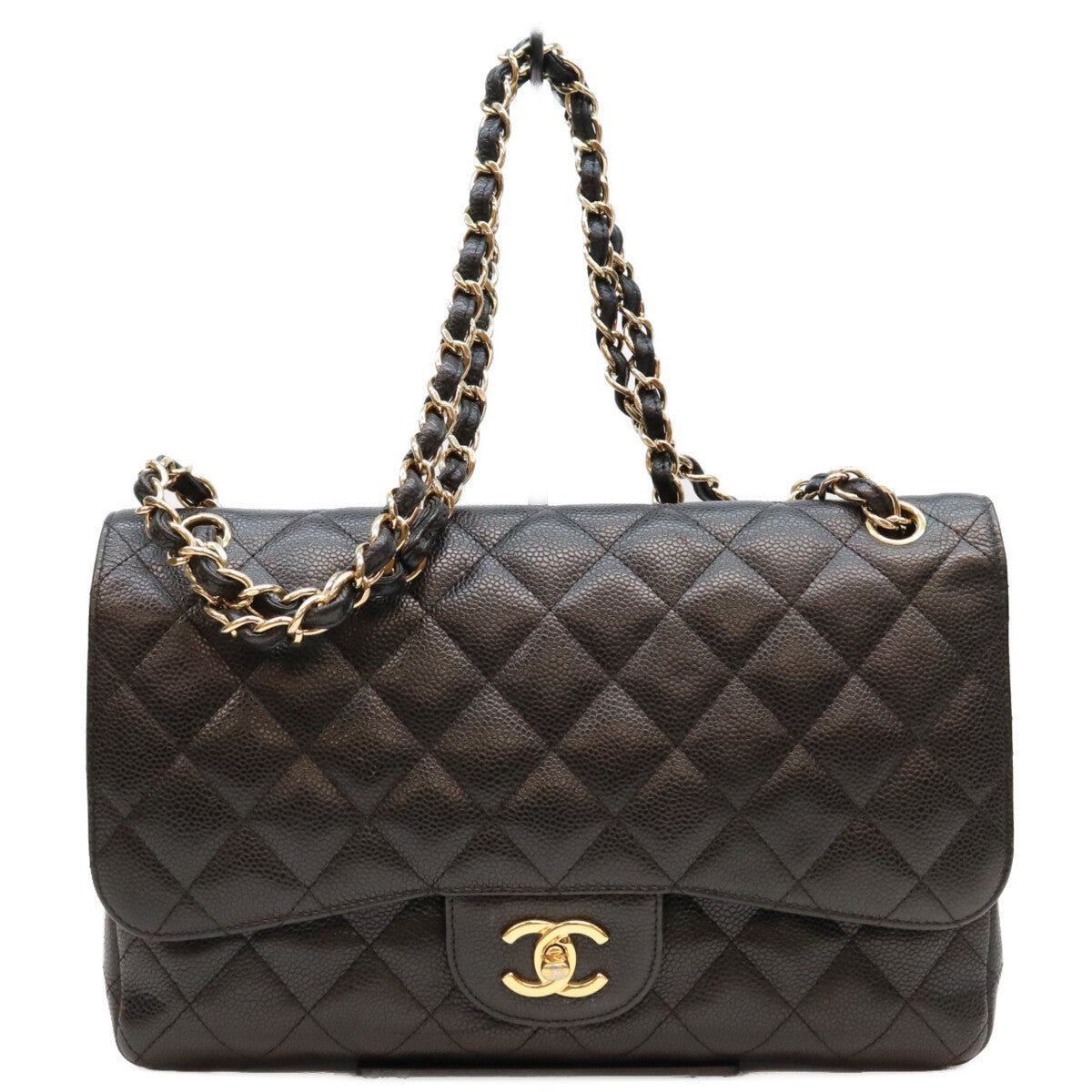 CHANEL シャネル 18番 A58600 黒 キャビア G金具 Wフラップ デカマトラッセ30 ショルダーバッグ ショルダーバッグ