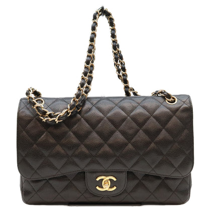 CHANEL シャネル 18番 A58600 黒 キャビア G金具 Wフラップ デカマトラッセ30 ショルダーバッグ ショルダーバッグ