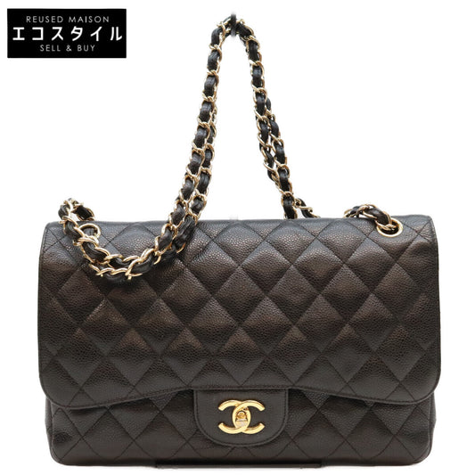 CHANEL シャネル 18番 A58600 黒 キャビア G金具 Wフラップ デカマトラッセ30 ショルダーバッグ ショルダーバッグ