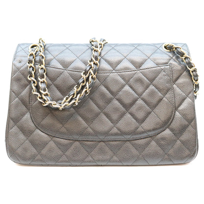 CHANEL シャネル 18番 A58600 黒 キャビア G金具 Wフラップ デカマトラッセ30 ショルダーバッグ ショルダーバッグ