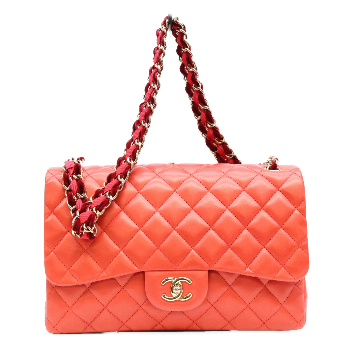 CHANEL シャネル 13番 09年 A48105 赤 ラム G金具 ベロア×ナイロンチェーン デカマトラッセ30 ショルダーバッグ ショルダーバッグ