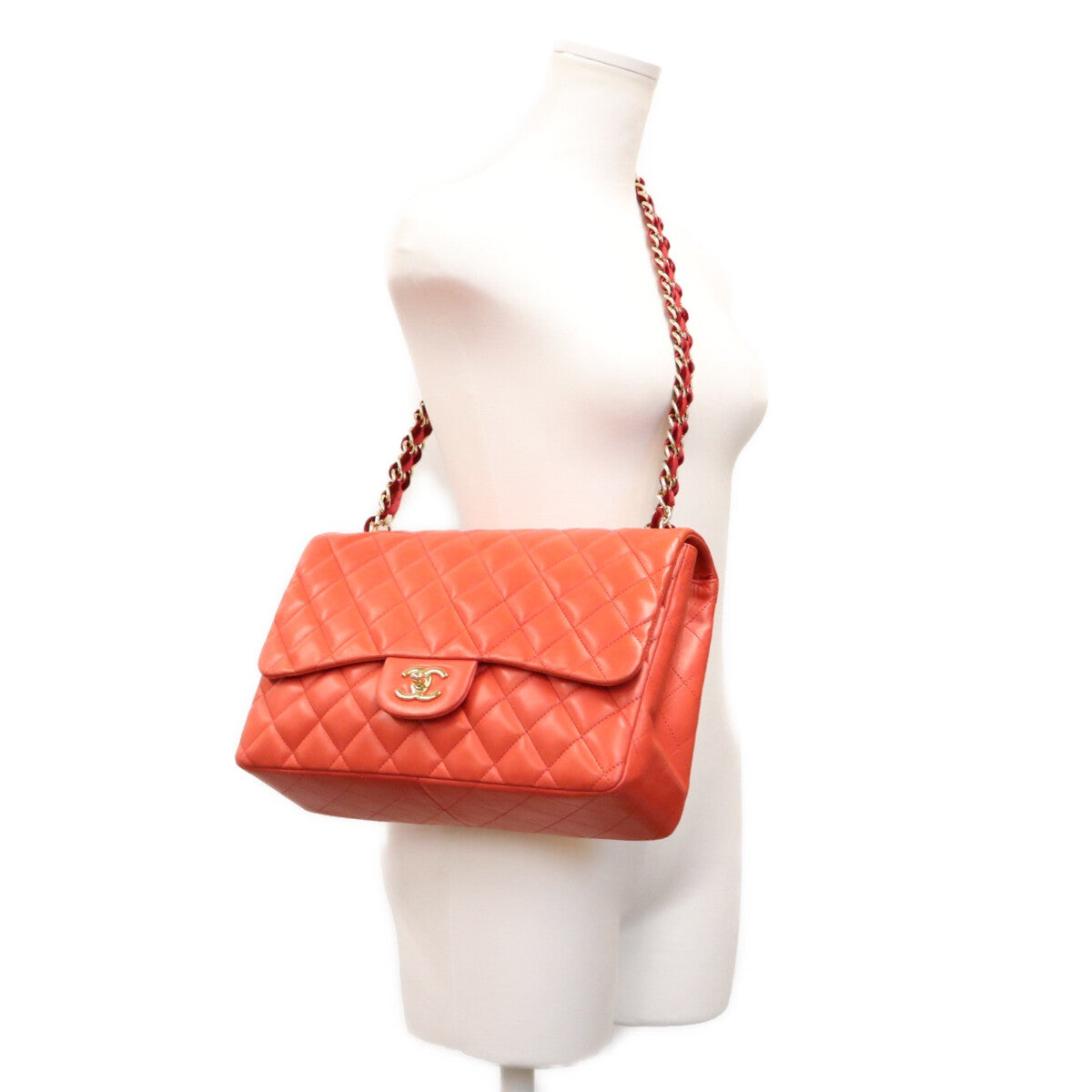 CHANEL シャネル 13番 09年 A48105 赤 ラム G金具 ベロア×ナイロンチェーン デカマトラッセ30 ショルダーバッグ ショルダーバッグ