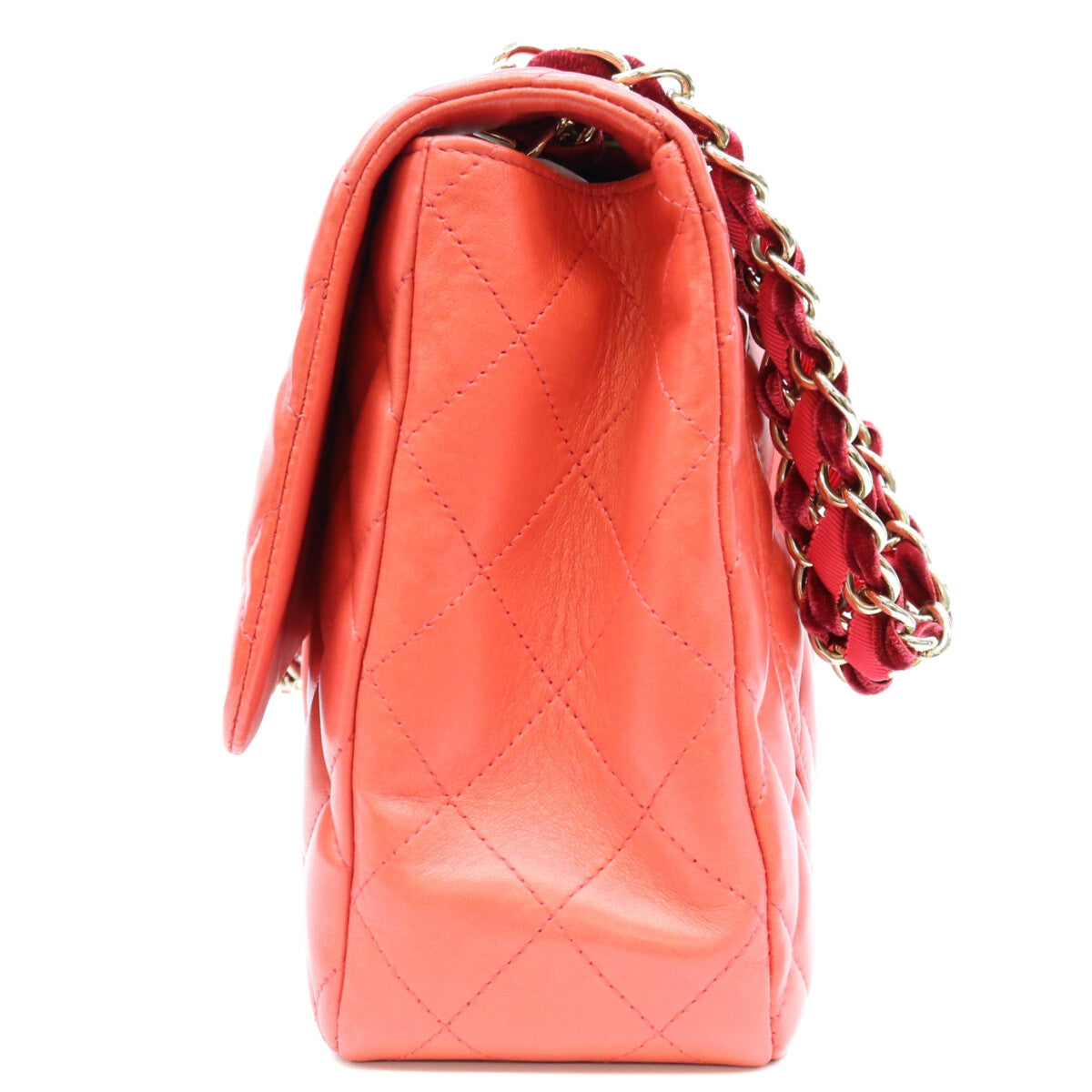 CHANEL シャネル 13番 09年 A48105 赤 ラム G金具 ベロア×ナイロンチェーン デカマトラッセ30 ショルダーバッグ ショルダーバッグ