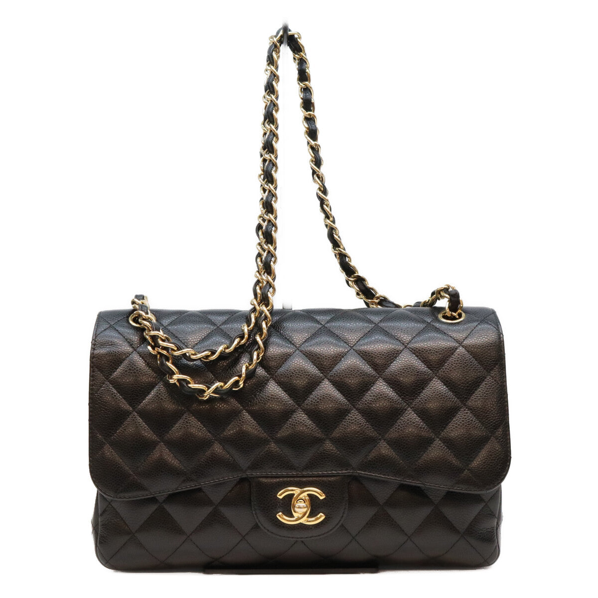 CHANEL シャネル 19番 A58600 黒 キャビア G金具 Wフラップ デカマトラッセ30 ショルダーバッグ ショルダーバッグ
