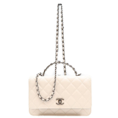 CHANEL シャネル AP3566 白 ラム SV金具 チェーントップハンドル チェーンウォレット ショルダーバッグ ショルダーバッグ
