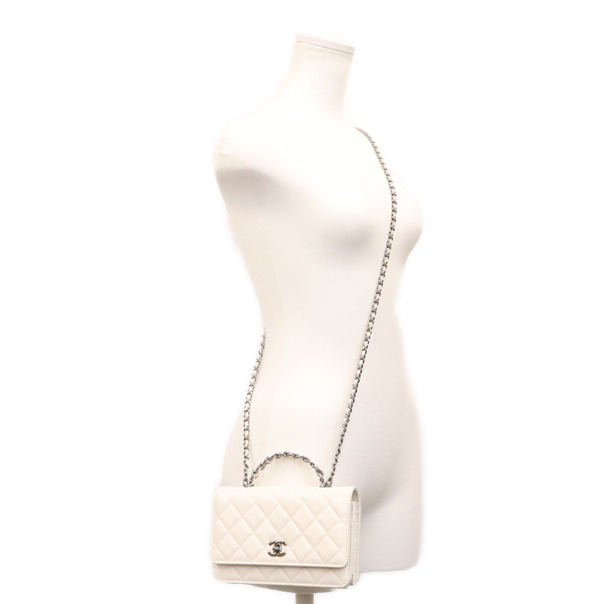 CHANEL シャネル AP3566 白 ラム SV金具 チェーントップハンドル チェーンウォレット ショルダーバッグ ショルダーバッグ