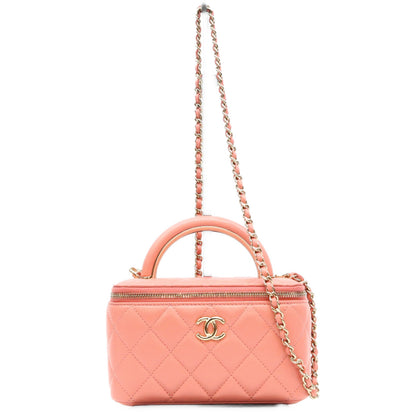 CHANEL シャネル AP2199 ピンク ラム G金具 トップハンドルバニティ ショルダーバッグ ショルダーバッグ