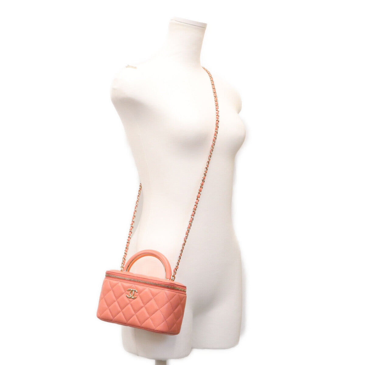 CHANEL シャネル AP2199 ピンク ラム G金具 トップハンドルバニティ ショルダーバッグ ショルダーバッグ