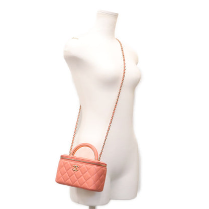 CHANEL シャネル AP2199 ピンク ラム G金具 トップハンドルバニティ ショルダーバッグ ショルダーバッグ