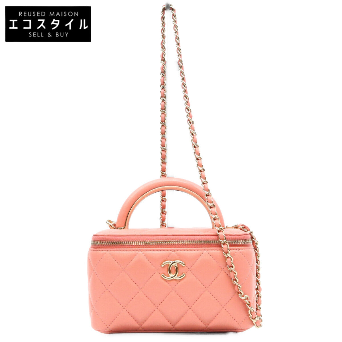 CHANEL シャネル AP2199 ピンク ラム G金具 トップハンドルバニティ ショルダーバッグ ショルダーバッグ