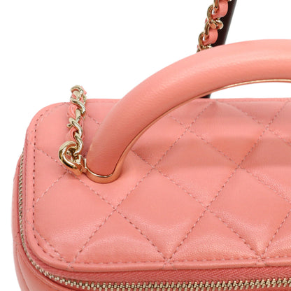 CHANEL シャネル AP2199 ピンク ラム G金具 トップハンドルバニティ ショルダーバッグ ショルダーバッグ